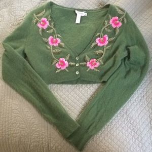 100% Cashmere Embroidered Crop Cardigan